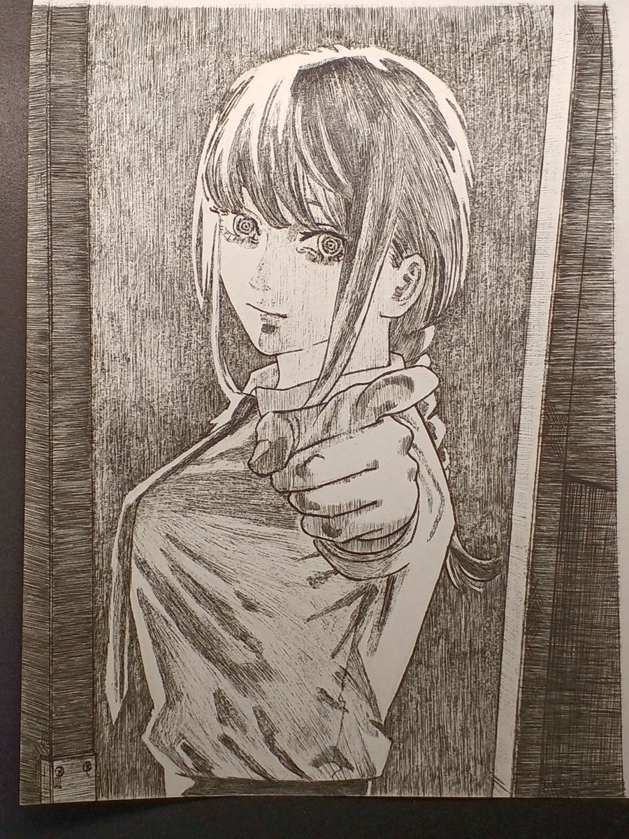 9ODz1Fqqrw680Sz's tweet photo. チェンソ���マン10巻表紙より

　　　　 “マキマ”
　　　　　
#チェンソーマン‌ 
#マキマ 
#アナログ
#模写 
まむらさきさん！
お待たせいたしましたー！
(´▽｀；)ゞ{どおでしょう…ﾄﾞｷﾄﾞｷ https://t.co/TAY8Hf8NC9