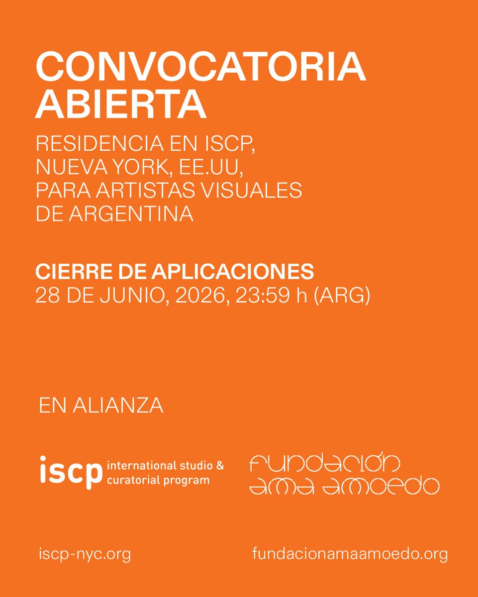 AmaAmoedo's tweet photo. Convocatoria para artistas de Argentina participen en la residencia en Nueva York. Se otorgará 1 vacante para una residencia de 2 meses, durante octubre y noviembre del 2026.

Bases y condiciones en https://t.co/B7DfrXTsnU

Cierre de convocatoria: Domingo, 28/6/26, 23:59 hs (ARG) https://t.co/njG4oaliKk