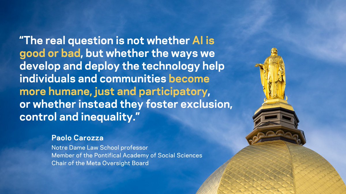 NotreDame's tweet photo. On Monday, Pope Leo XIV released his first encyclical, Magnifica humanitas (Magnificent humanity), which provides moral guidance on safeguarding the human person in the time of AI.

We asked six Notre Dame faculty members what they took away from it: https://t.co/02oMMC5WBV https://t.co/jSPOo9FBvH