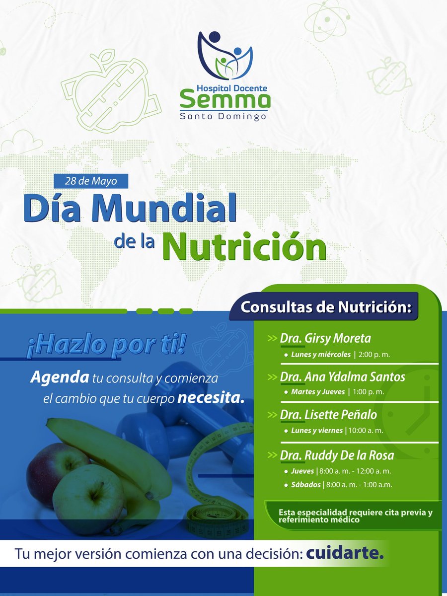 HospitalSemmaSD's tweet photo. Hoy, en el Día Mundial de la la Nutrición, te recordamos que alimentarte bien también es una forma de cuidarte y amarte.

Una buena nutrición no solo transforma tu cuerpo, también mejora tu energía, tu salud y tu bienestar. 🥗

#DíaMundialDeLaNutrición #Nutrición #SaludYBienestar https://t.co/hO9DJ7Wb63
