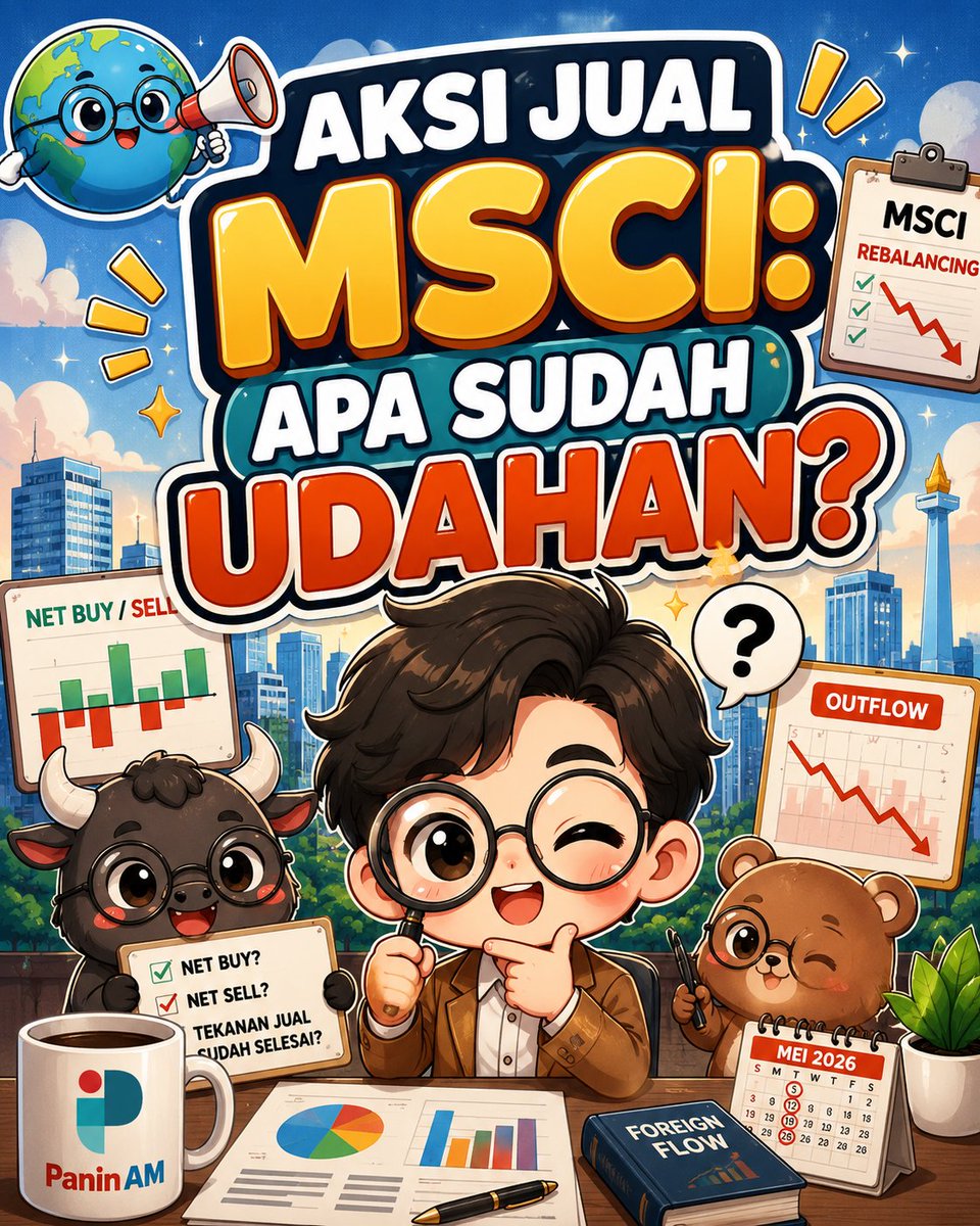 Rudiyanto_zh's tweet photo. Per 26 Mei 2026, Asing mencatat net sell Rp 19.47 T di pasar reguler yang disebabkan aksi rebalancing MSCI, kombinasi dengan sentimen negatif akibat risiko ketidakpastian tata kelola pemerintahan

Pertanyaannya, apakah aksi jual akibat rebalancing MSCI ini, sudah UDAHAN? https://t.co/0qUuAEvmB3