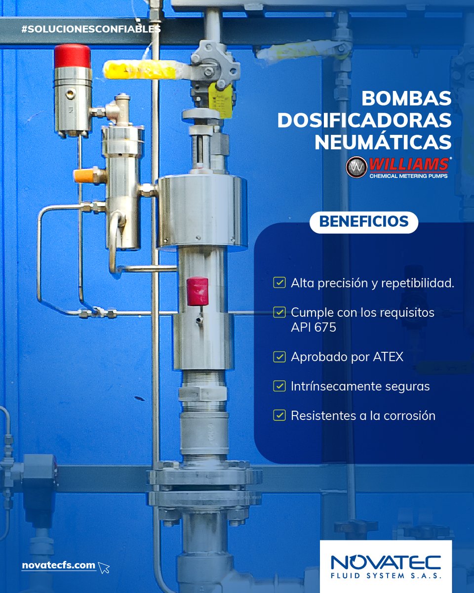 NovatecFS's tweet photo. Precisión, seguridad y confiabilidad en la dosificación de químicos. 🧪 ⚙️

Las bombas dosificadoras neumáticas Williams de Milton Roy, An Ingersoll Rand Business están diseñadas para procesos críticos donde la exactitud en la inyección química marca la diferencia. https://t.co/g3KeVMpVp0