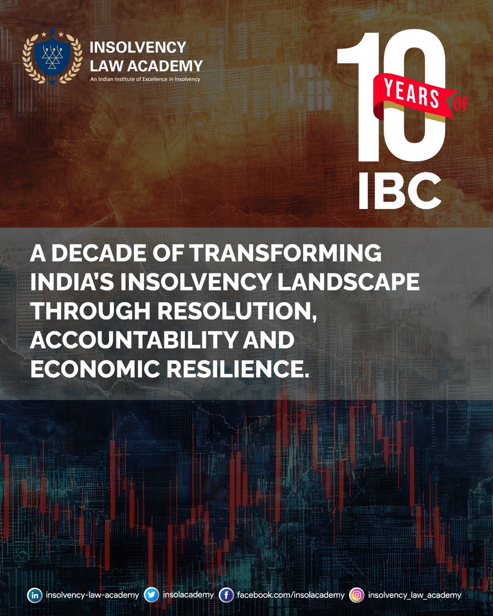 insolacademy's tweet photo. Ten years ago, India took a decisive step towards building a robust insolvency framework. Today, as the IBC completes a decade of its enactment, we look back with immense satisfaction at the extraordinary journey of this stature and impressionable footprints it has created.(1/3) https://t.co/eVuJ02PYKr