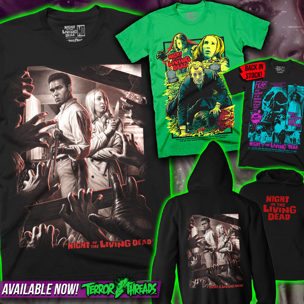 Terror_Threads's tweet photo. Our officially licensed Night of the Living Dead collection pays tribute to the film that changed horror forever. From the grainy black and white atmosphere to the pure dread that still holds up nearly 60 years later, this one remains untouchable.

Over a dozen designs to choose from on classic Terror Threads Tees, Comfort Colors Tees, Tanks and Hoodies! Click on the link in our profile to grab yours or shop, https://t.co/zWz2xc0tXf 🪦