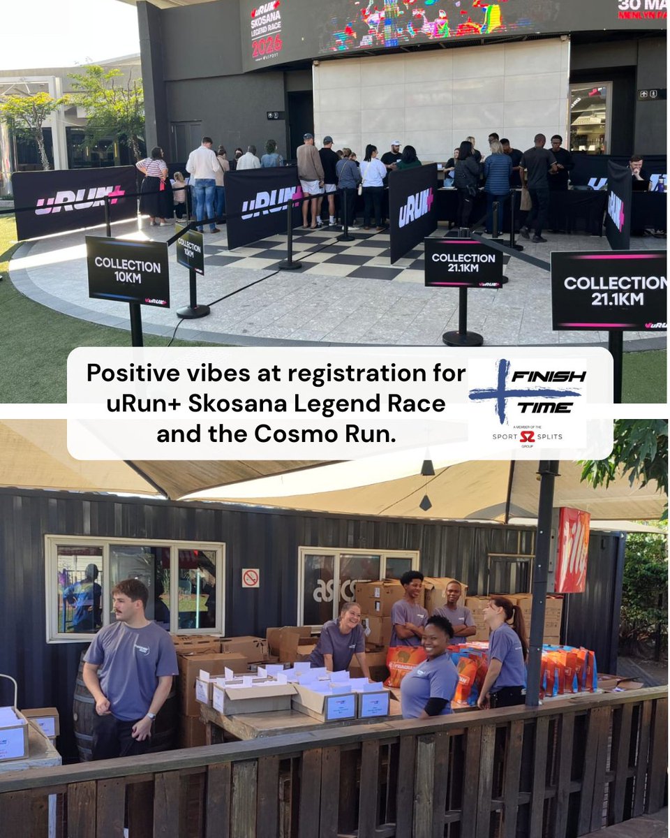 FinishTime2's tweet photo. Today, we got into pre-race-weekend spirit at registration for the uRun+ Skosana Legend Race and the Cosmo Run! We can't wait to see you all achieve an amazing #FinishTime this weekend! https://t.co/4ncxYBCWaV