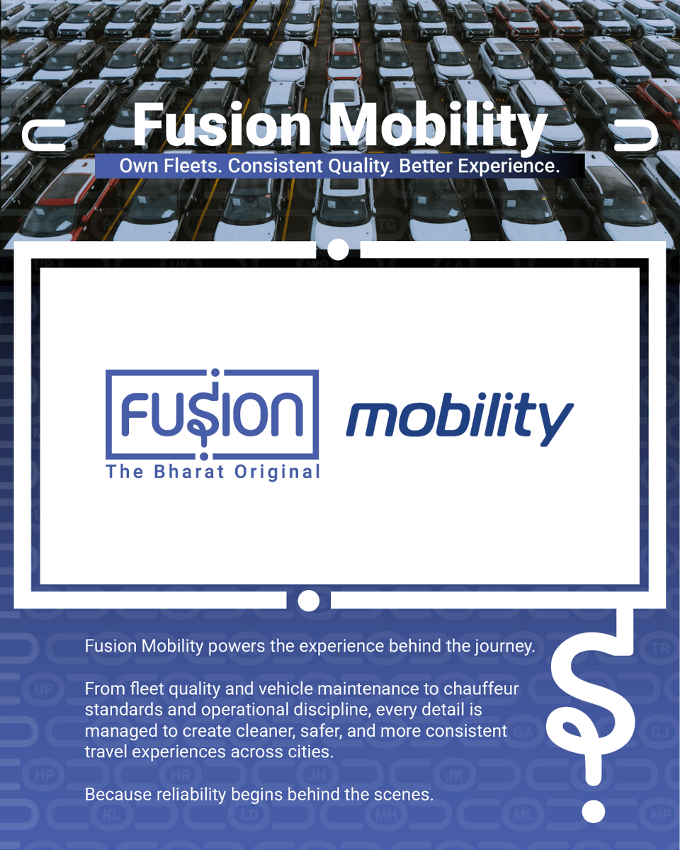 FusionCab's tweet photo. Reliable travel starts behind the scenes.

Fusion Mobility focuses on fleet quality, chauffeur standards, and operational discipline to create more dependable journeys across Bharat.

Consistency builds trust.
@FusionCab 
Fusion Mobility

#FusionMobility #FusionCab #MobilityIndia https://t.co/5l58uXe0sa