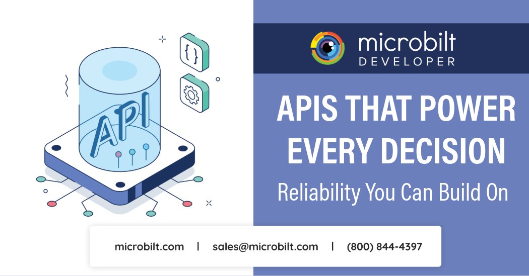MicrobiltDev's tweet photo. Powerful data, delivered reliably. ⚡ From loan origination to identity confirmation, explore our suite of APIs designed for seamless integration. https://t.co/J2lqD0eILI https://t.co/jrXoGplXWz