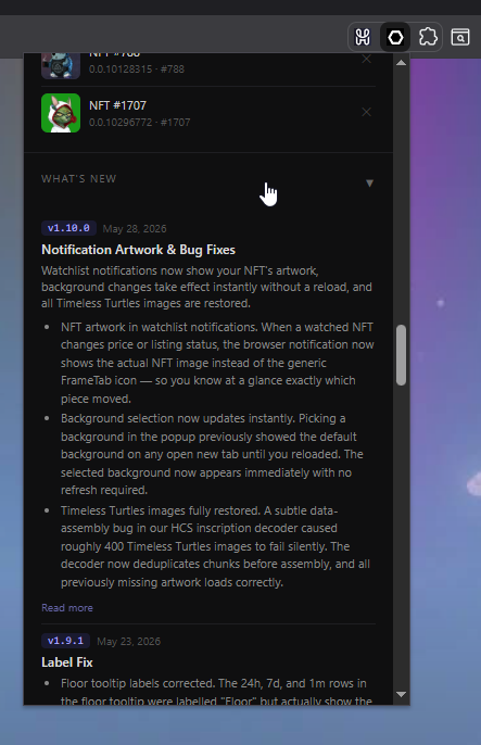 FrameTab's tweet photo. You can easily see all the updates made to FrameTab from inside the extension or via our website 👇

https://t.co/e9VKysQK3i

Shoutout to those giving feedback! You're the real MVPs https://t.co/Itl1TlezMy