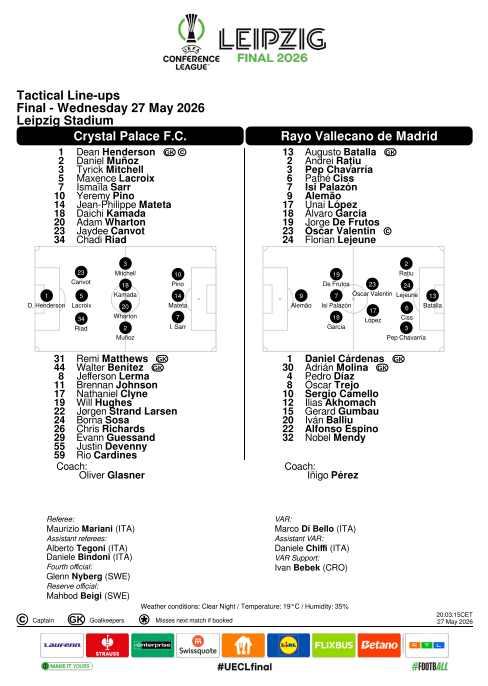 awmcs's tweet photo. Any #cpfc fans who want a free memento of the @Conf_League Final can head over to the UEFA Media Match Info Kits section and print out the team line-ups and match report.

https://t.co/RwCetfUODC https://t.co/ljqkxCyYt5