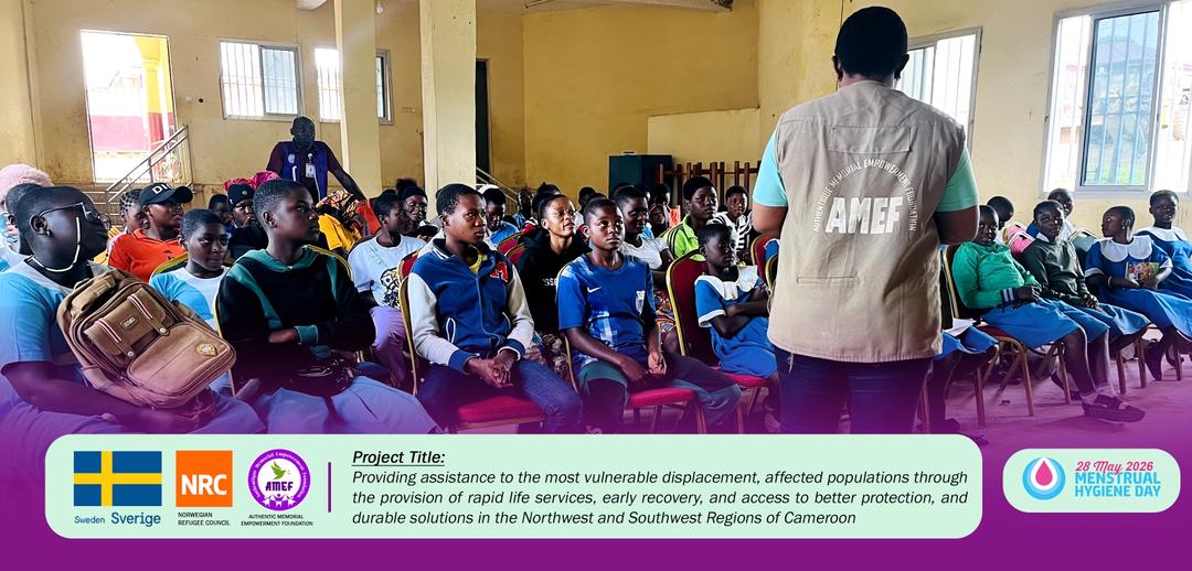 AmefFoundation's tweet photo. On #WorldMenstrualHygieneDay2026, AMEF &amp; #MINPROFF Bangem empowered communities through menstrual health education, breaking myths, and promoting open dialogue. Menstrual stigma is a public health and gender equality issue, together, we can build a #PeriodFriendlyWorld. https://t.co/mG187cPUci