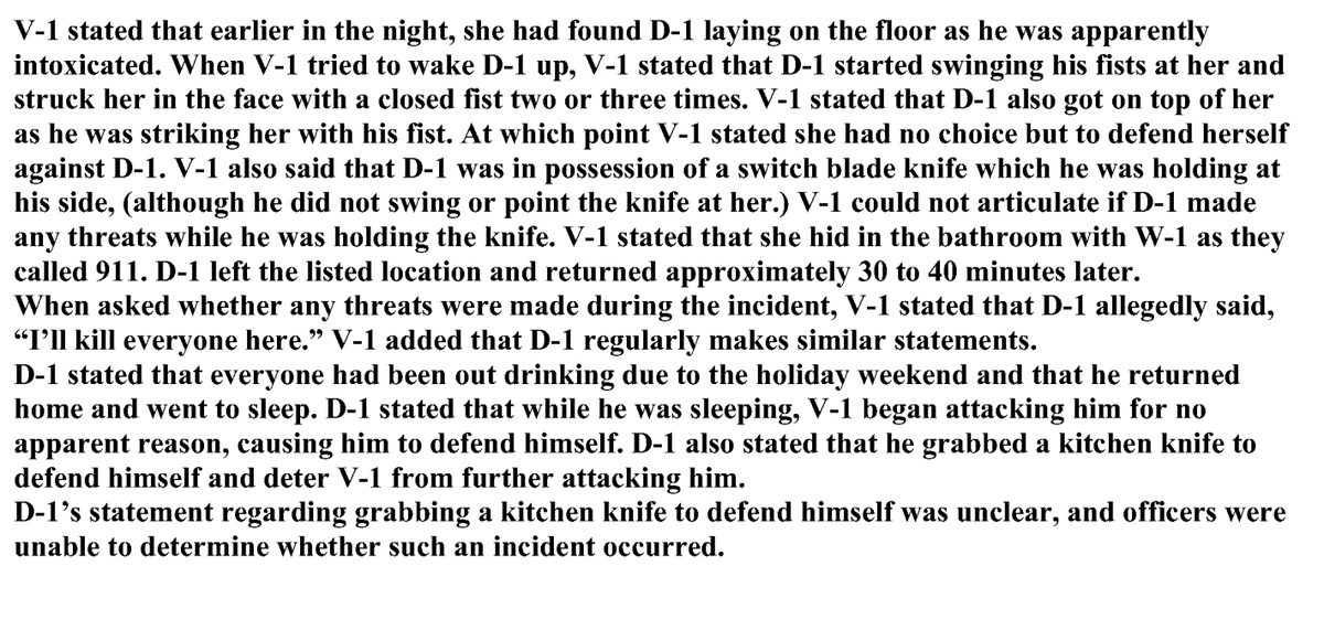 willsommer's tweet photo. Here's the police report for the Tuesday arrest of Students for Trump founder and MAGA influencer @RyanAFournier on domestic violence charges, as first reported by @DefectorMedia. 

"D-1" is Fournier, "V-1" is his girlfriend. https://t.co/wuGHLiTa9I