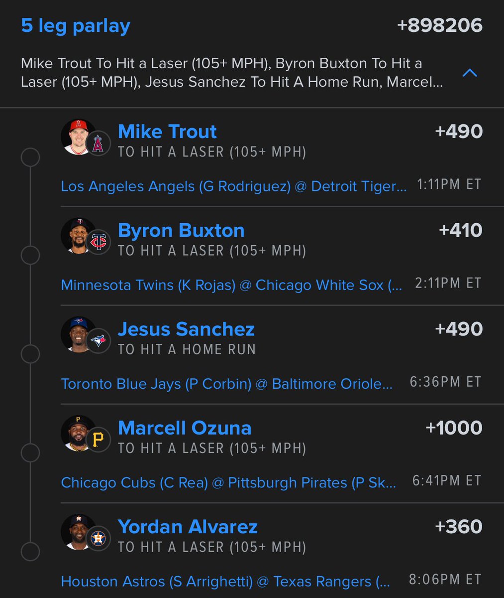 SomeGuyEdBets's tweet photo. Laser Play 🤑

FanDuel not offering any lasers for the Blue Jays game so I snuck in Sanchez HR in this play. 

Sanchez +2000 for a moonshot, just saying 👀

Link 🔗: https://t.co/iL5zDQiKLE

@Playbook https://t.co/aQL5gxFIVm