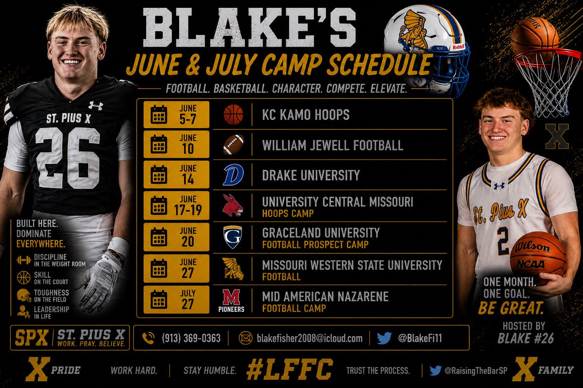 BlakeFi11's tweet photo. Appreciate all of the invites. I scheduled around all my events the best I could to meet everyone. 

Excited to continue this journey with my June/July schedule. Can’t wait to meet some great coaches along the way. Hope to visit schools this fall for Gamedays and winter b-ball. https://t.co/XCnA4iJCVs