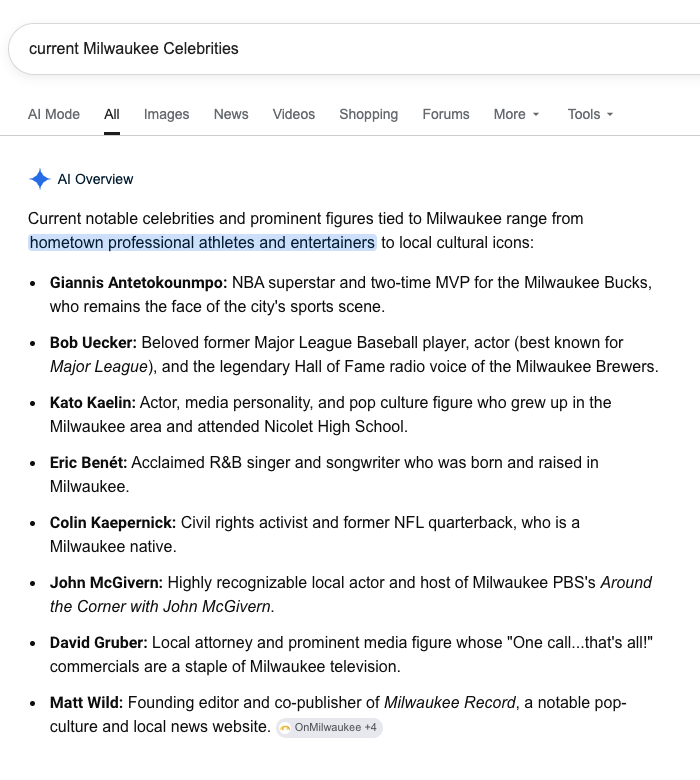 engelchuck's tweet photo. Hey @ByMattWild You've made Google's list of current Milwaukee celebs. Thought you'd be amused. https://t.co/iaErldsLrx