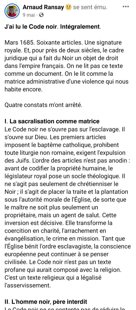 AneriesPR's tweet photo. @abomangoli « J'ai lu le #CodeNoir. intégralement. [...]
Quatre constats m'ont arrêté.»
(Arnaud Ransay)
https://t.co/vJk8s7edpD https://t.co/l1s17PjCGd