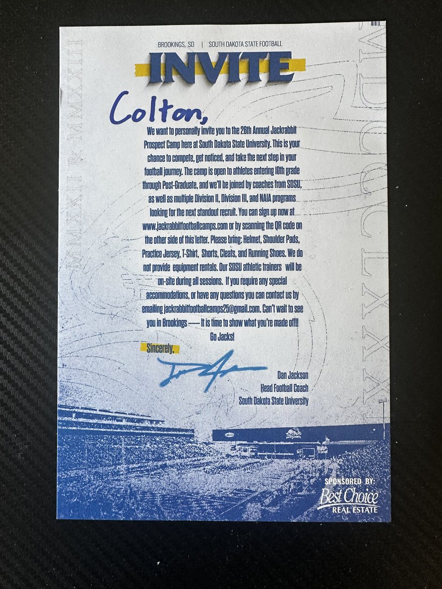 ColtonPurcell0's tweet photo. Thanks @GoJacksFB for the personal camp invite! 
@CoachiJACK @CoachDtjackson https://t.co/8U8ug7oZ7X