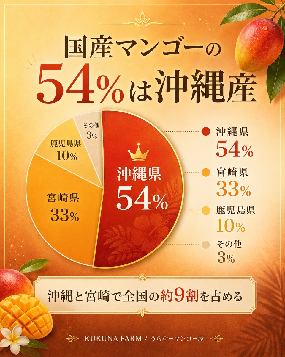 oki_mango_matto's tweet photo. 国産マンゴーの旬が来た🥭
沖縄産は全国シェア54%。
食べごろの目印は「ブルーム」。
白い粉が薄くなってツヤが出てきたら、追熟が進んでいるサイン。
農家として毎年ここを一番見ています！ https://t.co/cnHojkOgCE