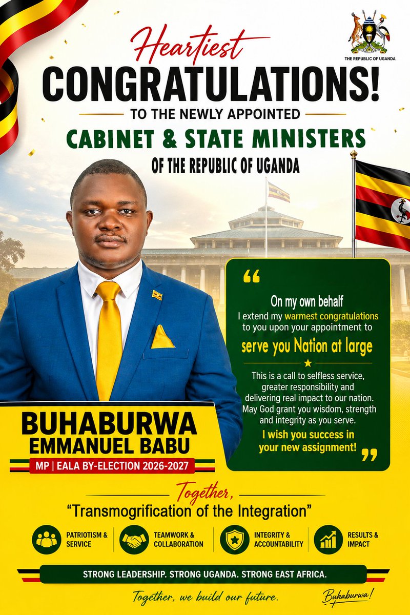 eembabu's tweet photo. Heartiest congratulations to the appointed  Ministers of Uganda https://t.co/lBWoNE6Dpx