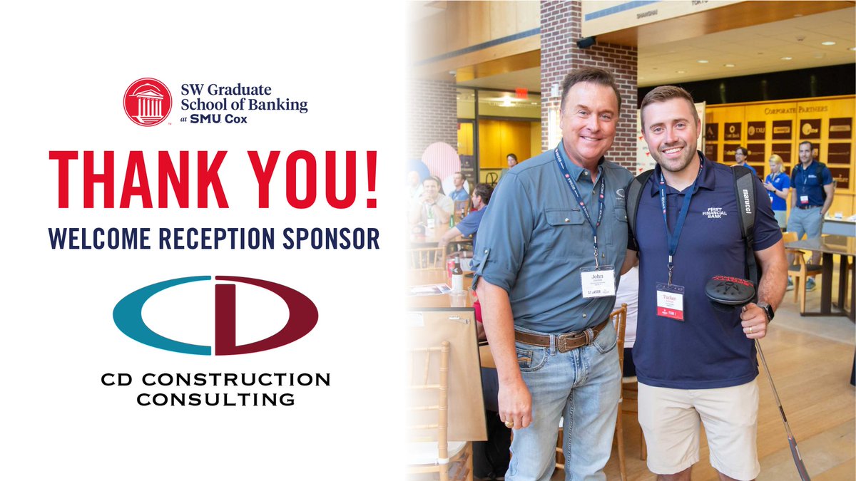 swgsb's tweet photo. 300+ community bankers and faculty gathered to kick off the SWGSB 2026 summer session at a welcome reception sponsored by CD Construction Consulting (CDCC). With 40+ years of expertise, CDCC continues to be a trusted partner to lenders nationwide. We’re grateful for their ongoing support.

Learn more at https://t.co/ur3BT3Qwle #SWGSB #texasbankers #communitybanking #executiveeducation #smucox #financeprofessionals #commerciallending