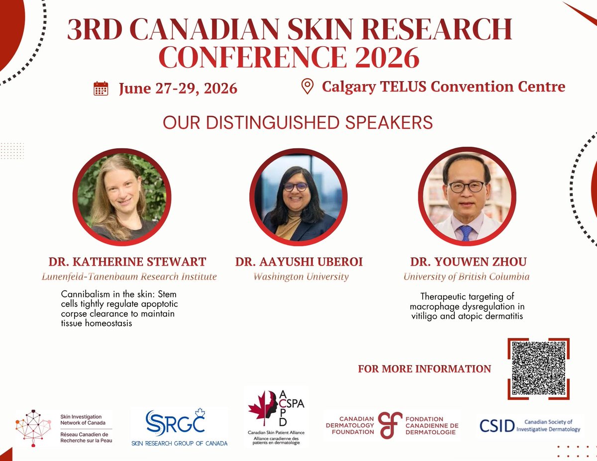 canada_skin's tweet photo. Excited to highlight our CSRC 2026 keynote speakers!

To find out more about the full program and schedule, click here: https://t.co/odBNyPZJue

#CSRC2026 #SkinResearch #Dermatology #ResearchConference #SkINCanada #ClinicalResearch #CalgaryEvents https://t.co/WgxNawWRQ5
