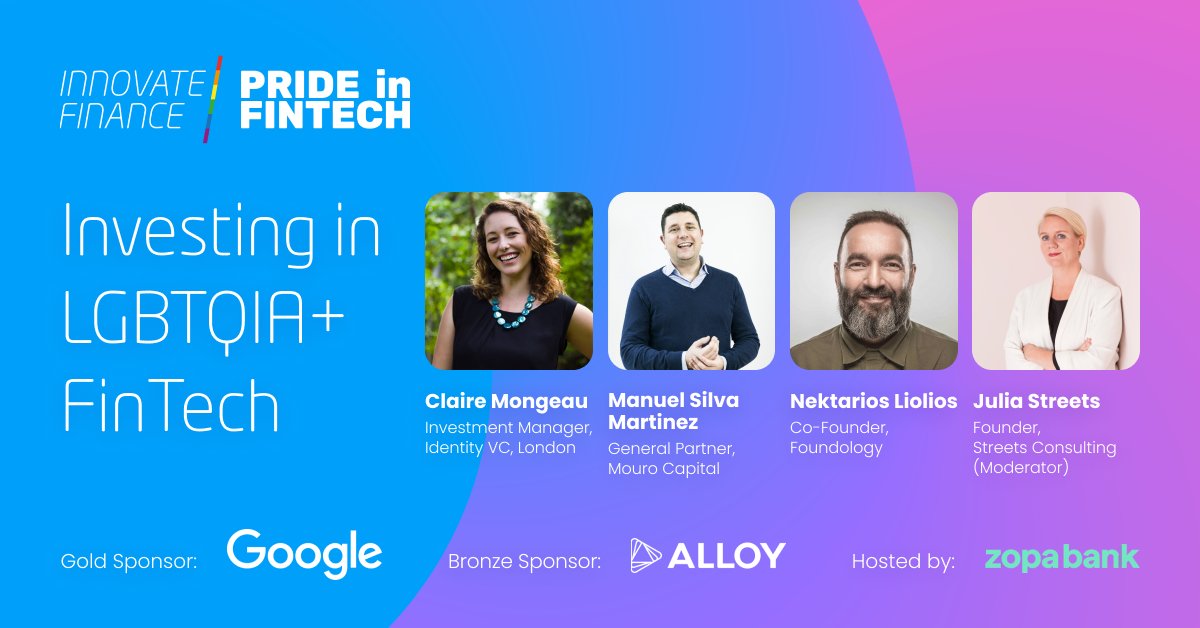 InnFin's tweet photo. 🏳️‍🌈 Join @InnFin's #PrideInFinTech 2026 Launch Event at @Zopa on June 11, supported by @Google &amp; @usealloy.

Bold conversations, networking &amp; a mentorship programme.

Speakers from @StreetsConsult IdentityVC @mourocapital@foundology_org

Limited spaces https://t.co/CoTv6g4qGy https://t.co/yDJyFACfUk