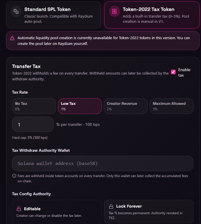AssOnChain's tweet photo. ASS COOL just unlocked Token-2022 tax tokens on Solana. 🔥

Creators can launch with built-in transfer fees, revenue mechanics, and configurable tax control straight from the platform.

This is only V1.
The launchpad wars are about to get very interesting. 👀
No more boring launches.
No more copy-paste meme coins.
Build smarter. Earn differently.
Get ready for the Launch, Ass cool is getting REAL

#Solana #CryptoTwitter #Memecoin #Token2022