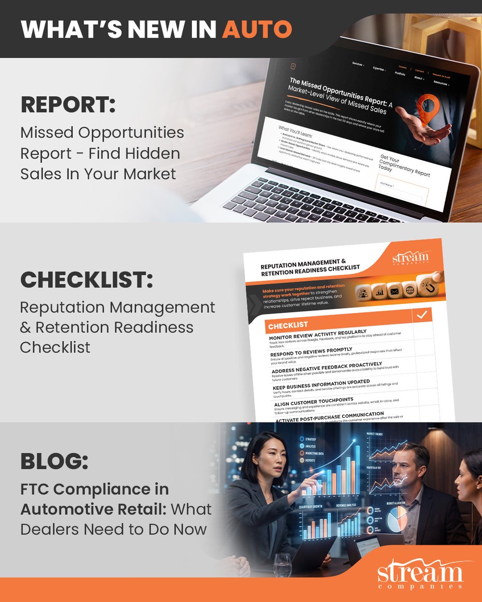 StreamCompanies's tweet photo. FTC compliance, omnichannel marketing, AI-driven shopping behavior, and agile campaign planning are reshaping automotive marketing. 

Our June newsletter breaks down what dealers need to know to stay ahead.

Read: https://t.co/qksPJkFj4W https://t.co/j0KfNzQ46F