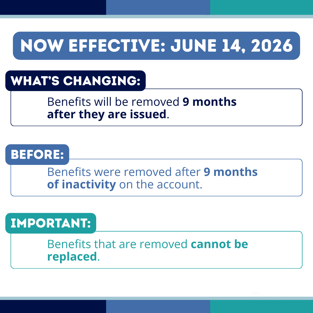 LADeptHealth's tweet photo. Benefit removal update!

Starting June 14, unused SNAP benefits will be removed 9 months after issuance and cannot be reissued. SNAP beneficiaries should use all benefits within 9 months of receiving them. 🔗https://t.co/aRr0VnKfMY https://t.co/EZh7TqgjRj