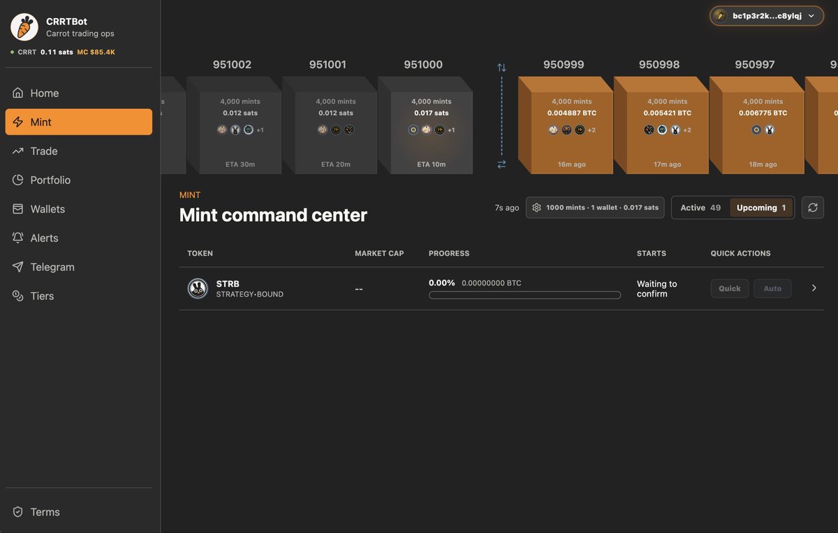 ZitrxX's tweet photo. Aped The best utility token $CRRT by @CrrtBound 

Website: https://t.co/UKDnW14Kma

Features:
- Next block bid wall
- Bound Minting Block explorer
- Alerts
- Multi wallets management
- Sell on Launch
- Limit Trading
- Auto-mint

Highest tier is 10M $CRRT worth ~$570. It's not cheap, so I hope the team decides to do something about it — maybe lower the price or switch to a subscription model

$65k Mcap so underrated for such tool

If the Bound hype turns out similar to @Odin_GodOfRunes, the $CRRT utility token could easily reach $200k or more