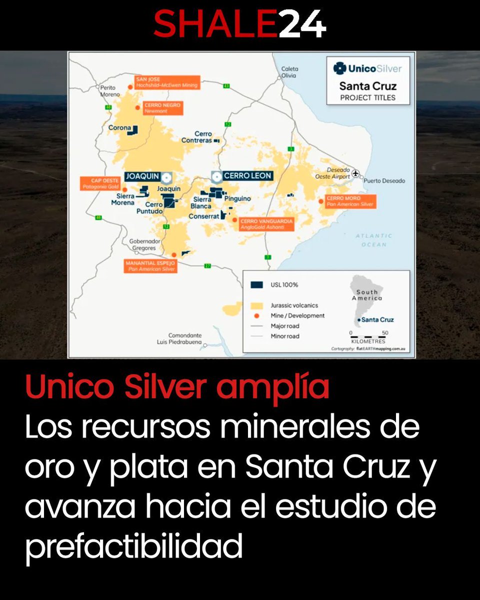 shale24's tweet photo. 🪨 @USL_UnicoSilver amplía los recursos minerales de oro y plata en Santa Cruz y avanza hacia el estudio de prefactibilidad

Los resultados de las últimas perforaciones arrojan intersecciones de alta ley en múltiples prospectos del distrito Joaquin y refuerzan la estrategia de construir un inventario escalable y de alto margen.

Registrate en https://t.co/BxvbugqxKL para unirte a nuestra comunidad 
https://t.co/qaEnN954P6