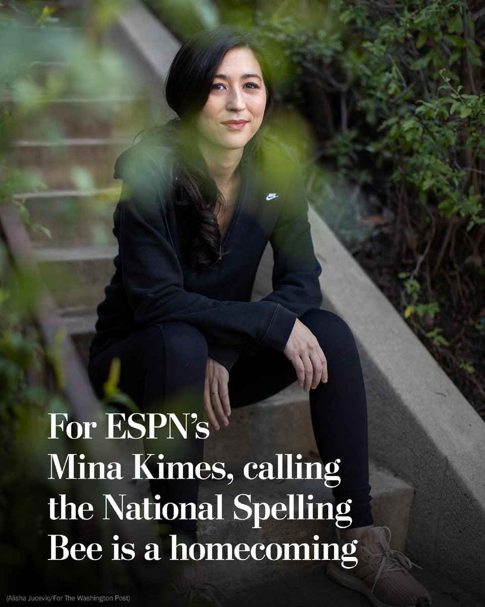washingtonpost's tweet photo. Mina Kimes will co-host the Scripps National Spelling Bee this week with Paul Loeffler, the longtime voice of the Bee.

For Kimes, the unique assignment is a chance to revisit the world of academic competition that shaped her long before football did. https://t.co/P3OTnp3FAm https://t.co/xuSVIvTQAg
