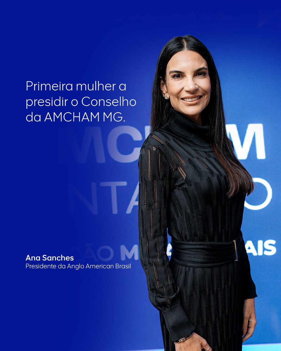 AngloAmericanBR's tweet photo. Ana Sanches, nossa CEO no Brasil, assume a presidência do Conselho da AMCHAM MG para 2026/2027. Ela é a primeira mulher a ocupar o cargo nos 25 anos da entidade em Minas Gerais, e queremos que muitas outras venham na sequência. Uma conquista que celebramos com orgulho. https://t.co/sptAZaLtPV