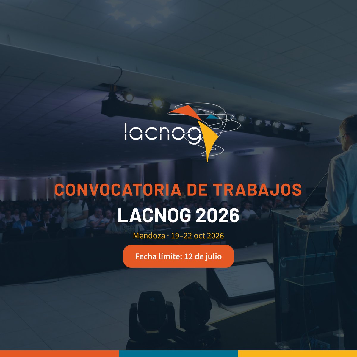 LACNOG's tweet photo. La convocatoria de trabajos para #LACNOG2026 está abierta 🧵

Mendoza, Argentina | 19–22 de octubre | en el marco de #LACNIC46
Recibimos propuestas hasta el 12 de julio → https://t.co/NlaHoDbVrJ https://t.co/P6X1MRLhER