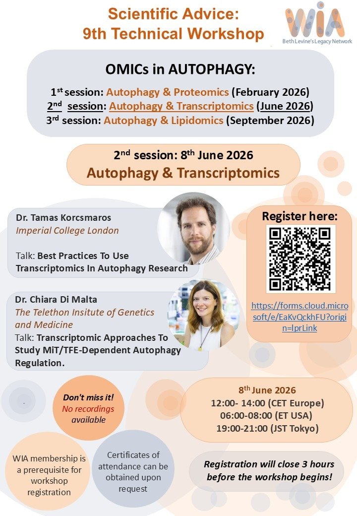 WAutophagy's tweet photo. Excited to join the 9th Technical Workshop on “OMICs in AUTOPHAGY” focused on Autophagy &amp; Transcriptomics 🧬✨ 8th June 2026
Great speakers and discussions on transcriptomic approaches in autophagy research!
#Autophagy #Transcriptomics # #WIA https://t.co/vh7tVPzSNQ