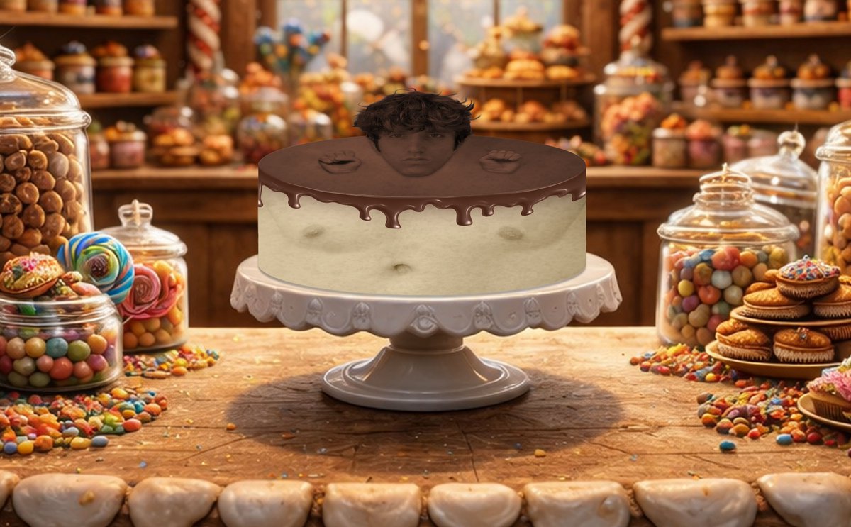 eris_nightshade's tweet photo. Another handsome cake is up for grabs, who's gonna crack the chocolate coating on top and dig into him? https://t.co/A0X4K9YYDQ