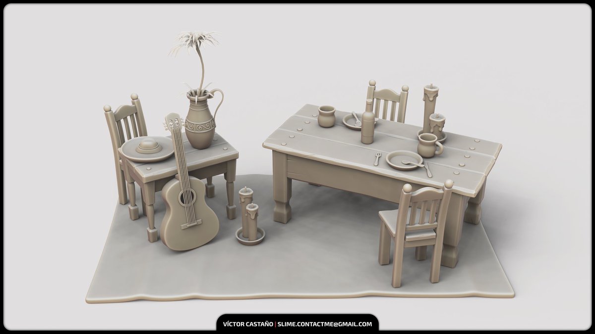 itsameslime's tweet photo. Today I’m sharing the first full breakdown post for Dorado!!!

This one focuses on the props, hero props, architecture and modular kits created for the environment, including low poly models, high poly sculpts and wireframes. 

🔗https://t.co/wvHJSM3bZ2

More breakdowns for materials, foliage and the full environment workflow coming soon!