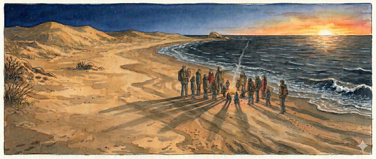 Seba_Colotto's tweet photo. ESPERANZA

Esta imagen, hecha con IA, representa a un grupo de personas que pasaron una noche helada junto al mar, en ronda ante un pequeño fuego. Entonces uno del grupo señala el horizonte y les avisa al resto: "Está saliendo el sol". https://t.co/QpxQ1YM9OB