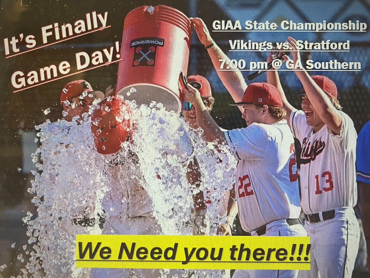 FPDVikingSports's tweet photo. Let's Go Vikings!!!!! State Championship series vs. Stratford Academy begins today at GA Southern's J.I. Clements Field in Statesboro. Game time is 7:00 pm.
#FPDBaseball #ProudtobeaViking https://t.co/OPvSQVU1uR