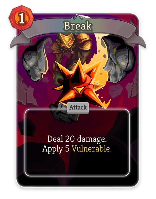 UntappedSTS's tweet photo. Not just a card with amazing art on it!

'Great card, worth playing for 1 on most turns you draw it, and also happens to "Break" (hehe) some of the other cards which care about Vulnerable synergies, like Dominate and Bully.' - @JorbsN 

'Simply ludicrous damage for 1 energy.  Get it back with Headbutt to play it more often!' - Baalorlord

#SlayTheSpire #SlayTheSpire2 #StS2