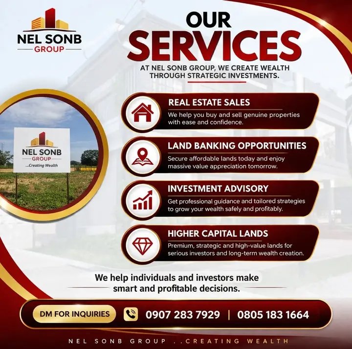 EjikemNelson's tweet photo. WELCOME TO NEL SONB GROUP

I’m Nelson Ejikem, founder of NEL SONB GROUP — a diversified business group starting with Real Estate, Exchange, Investments and expanding into multiple sectors
Follow us for Genuine deals and real opportunities.
📞 +234 907 283 7929 | +234 805 183 1664 https://t.co/JObPt3vdZk