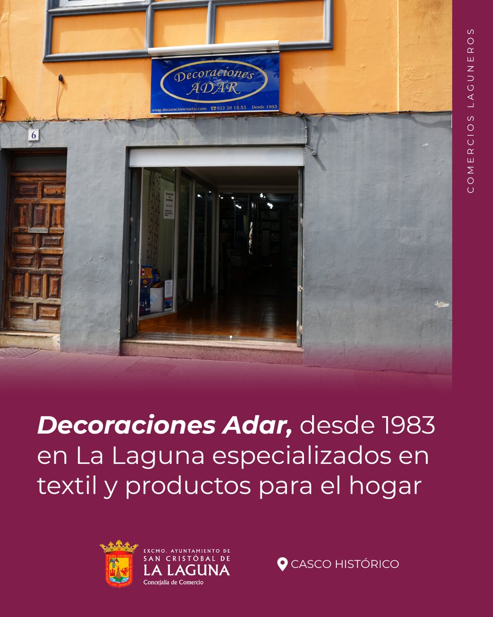 Comercio_LL's tweet photo. ¡Comercios laguneros con historia! ✨

👉 Hoy te hablamos de Decoraciones Adar, comercio con más de cuatro décadas de trayectoria que abrió sus puertas en el casco histórico de La Laguna en 1983.

#ComercioLaLaguna #ComercioLocal #CompraLocal #LaLaguna https://t.co/IXmfurygVE
