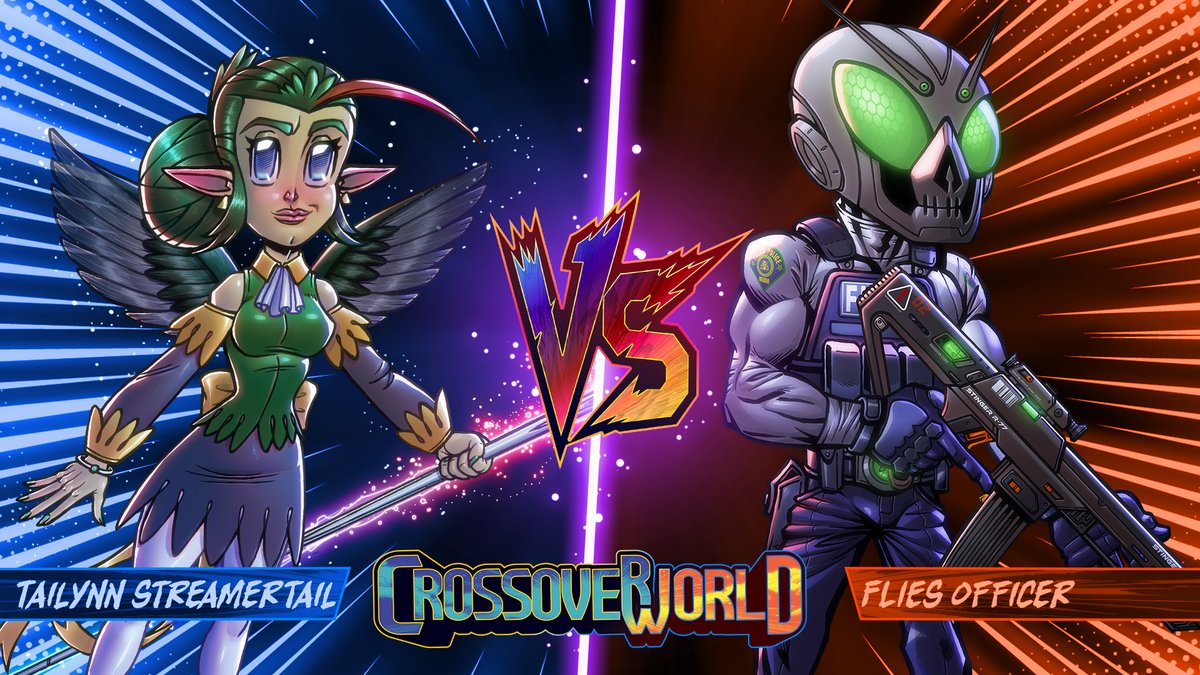 Mickezilla's tweet photo. CrossoverWorld face-off: Tailynn Streamertail vs. FLIES Officer.

Who you got?

#CrossoverWorld #TailynnStreamertail #FLIES #VersusScreen https://t.co/RXa0WeDKac