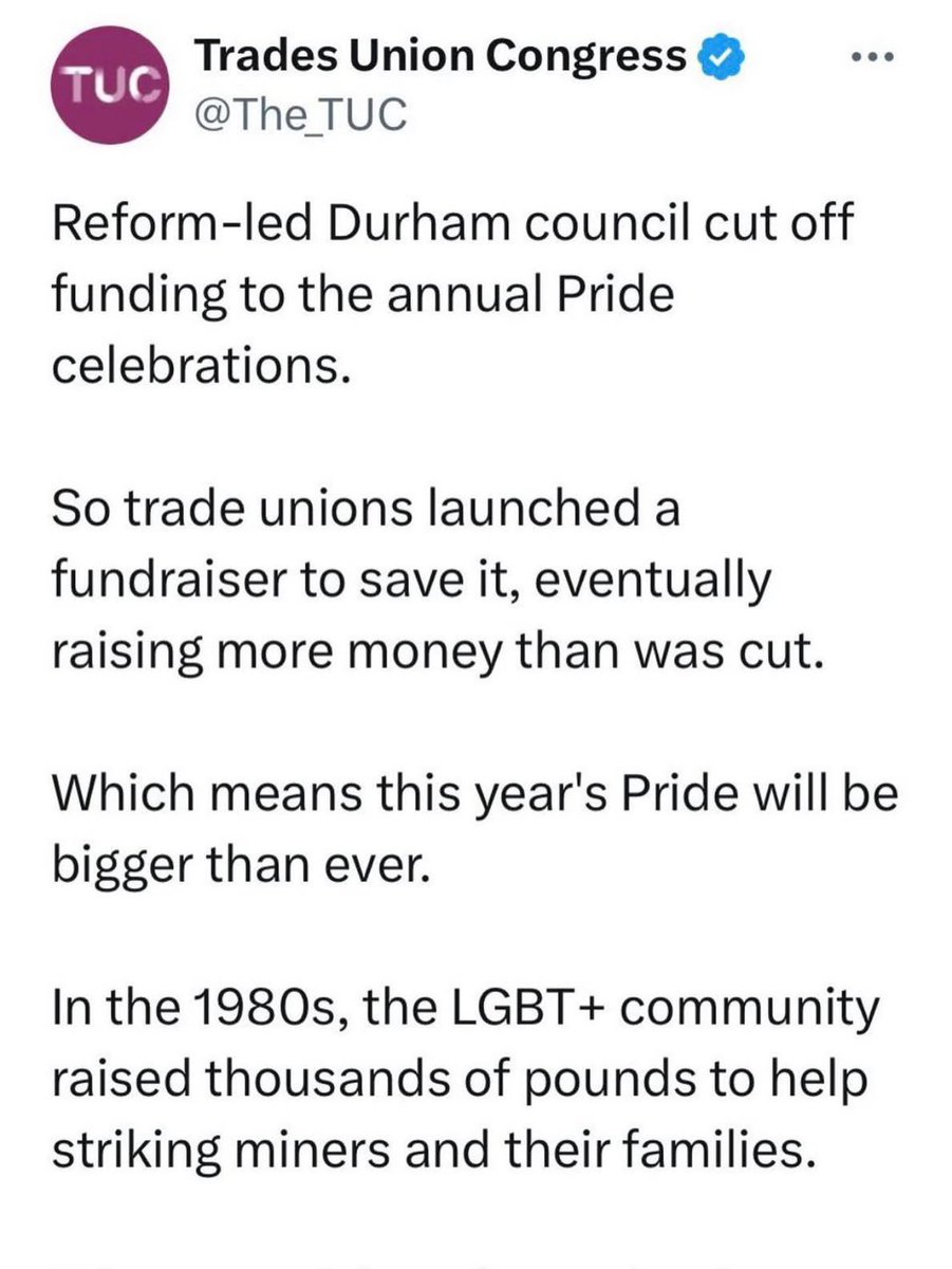 overyourhead's tweet photo. This makes me ridiculously happy. Pride. Pure Pride. 🏳️‍🌈🏳️‍⚧️

The Miners Support The Lesbians and Gays. 

@The_TUC https://t.co/1LTuPxUjLd