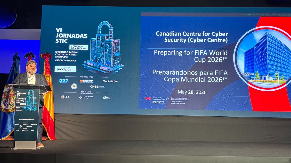 OEA_Cyber's tweet photo. Ciberseguridad en eventos globales: el rol de CCS en la Copa del Mundo⚽
🛡️En Jornadas #STICDOMINICANA 2026, Rafael Montes de @cybercentre_ca abordó cómo se gestionan riesgos digitales en escenarios de alta exposición como la Copa Mundial. La protección de este tipo de eventos requiere coordinación, monitoreo continuo y articulación entre actores técnicos y operativos
🤝La seguridad del evento también se construye fuera de la cancha
#CSIRTAmericas #Ciberseguridad #CooperaciónRegional