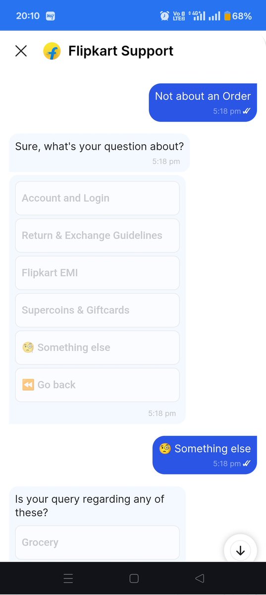 oxy11111's tweet photo. @flipkartsupport @Flipkart @SBICard_Connect Can u see ur chat goes in a loop? Same qs are asked by ur customer help centre again and again https://t.co/qVBF8ZAzAr