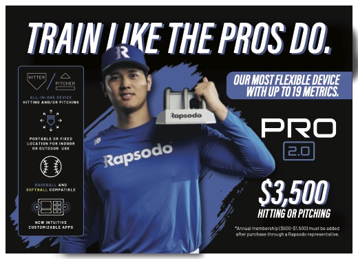 rapsodo's tweet photo. Train like the pros do.

PRO 2.0 gives players and coaches an all-in-one device for hitting and/or pitching, with up to 19 metrics and indoor/outdoor portability.

BONUS: We offer $1,000 off for high school programs.

Email sales@rapsodo.com to learn more.

https://t.co/abgaWHGViP