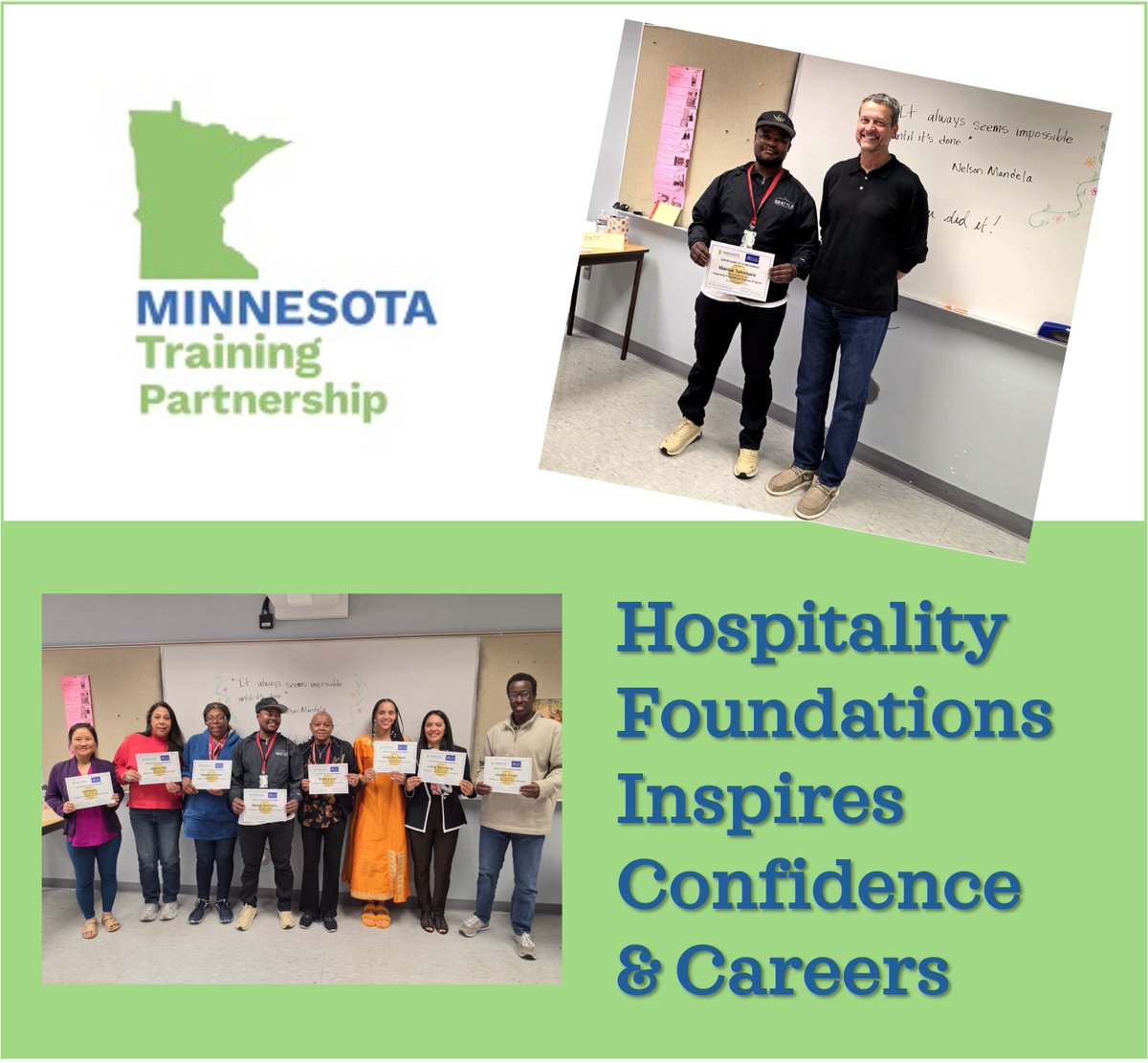MNTrainPartner's tweet photo. Big congratulations to the first Hospitality Foundations cohort 🎉
Participants explored union-represented hospitality careers &amp; prepared for exciting new opportunities across the Twin Cities.
Read the story:
https://t.co/iPrr2vXKAn
#UnionStrongMN #HospitalityCareersMN https://t.co/1Lfgmg2jeO