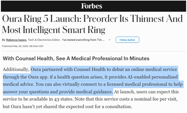 JayRughani's tweet photo. Counsel's medical AI available soon in your Oura ring app https://t.co/imSkffNnyb