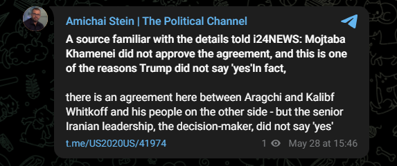 LiveSquawk's tweet photo. Reports Mojtaba Khamenei Did Not Approve Deal - i24 @AmichaiStein1 
https://t.co/cUVMLI3YDy https://t.co/K1PiYumQLU