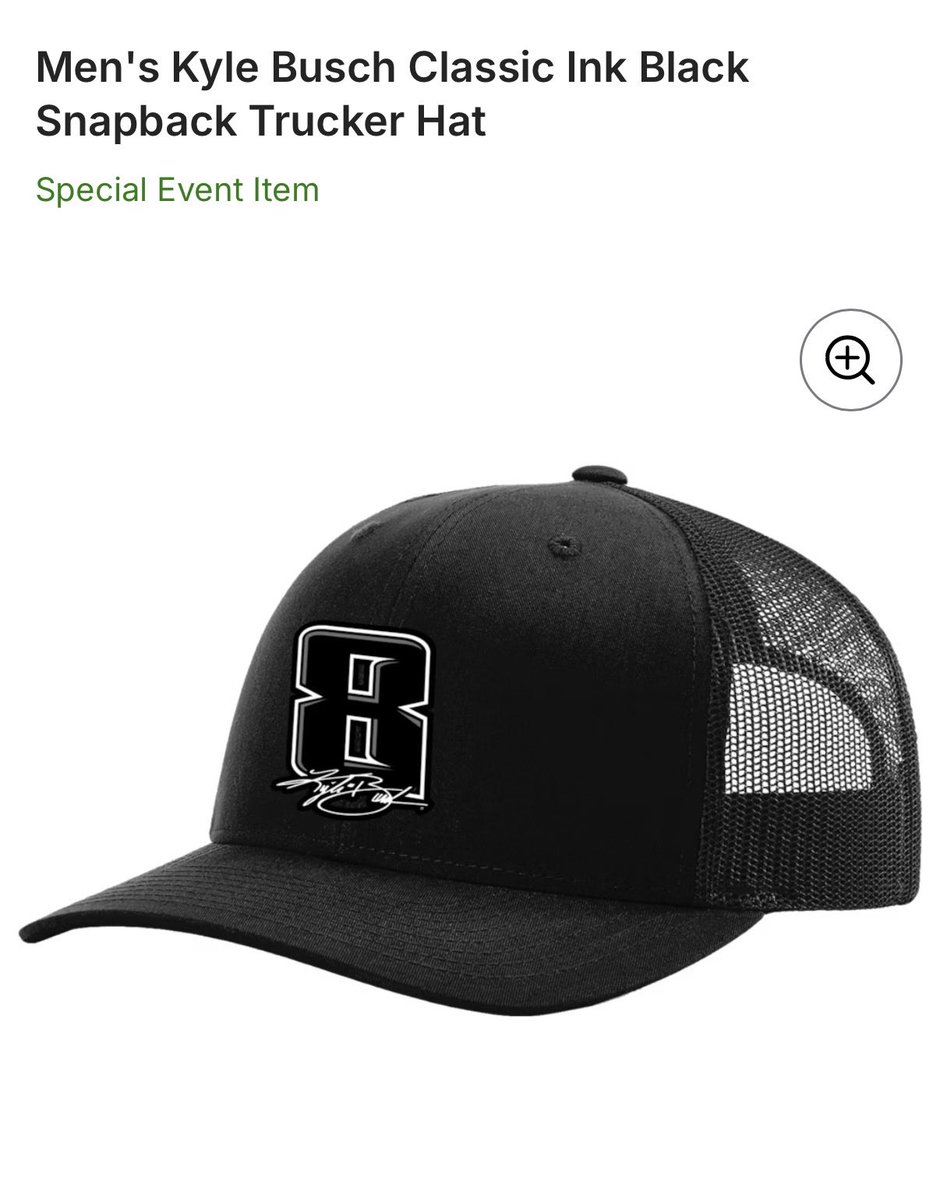 Mjackson1224's tweet photo. The Kyle Busch “8” hat that drivers and team members wore in Charlotte last weekend is now available for purchase on the @NASCAR website. 

#NASCAR https://t.co/xYkF2lR4wN